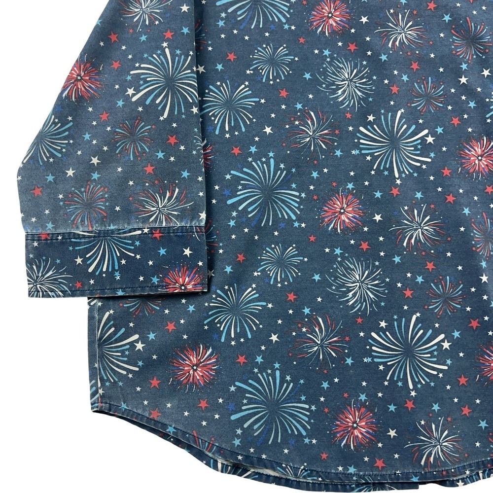Blair Button Up Shirt Women Large Blue Fireworks Patriotic 3/4 Sleeve Top - Picture 11 of 11